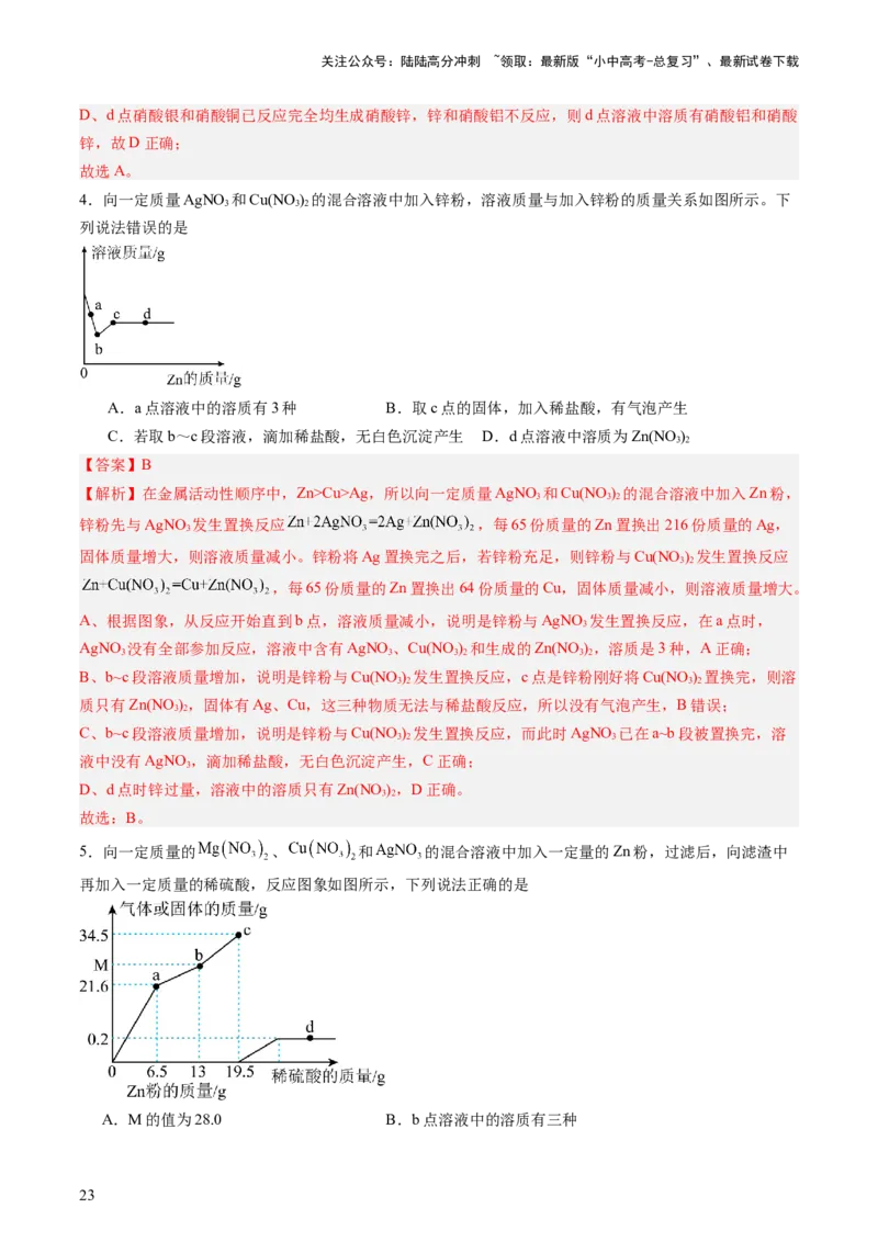 热点突破金属与酸、盐溶液反应的图像问题（讲练）（解析版）_02中考总复习（2026版更新中）_05-化学-中考总复习_2025年中考复习资料_2025中考二轮课件ppt+讲义+练习化学_讲义+练习