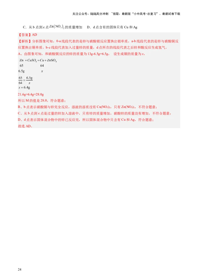 热点突破金属与酸、盐溶液反应的图像问题（讲练）（解析版）_02中考总复习（2026版更新中）_05-化学-中考总复习_2025年中考复习资料_2025中考二轮课件ppt+讲义+练习化学_讲义+练习