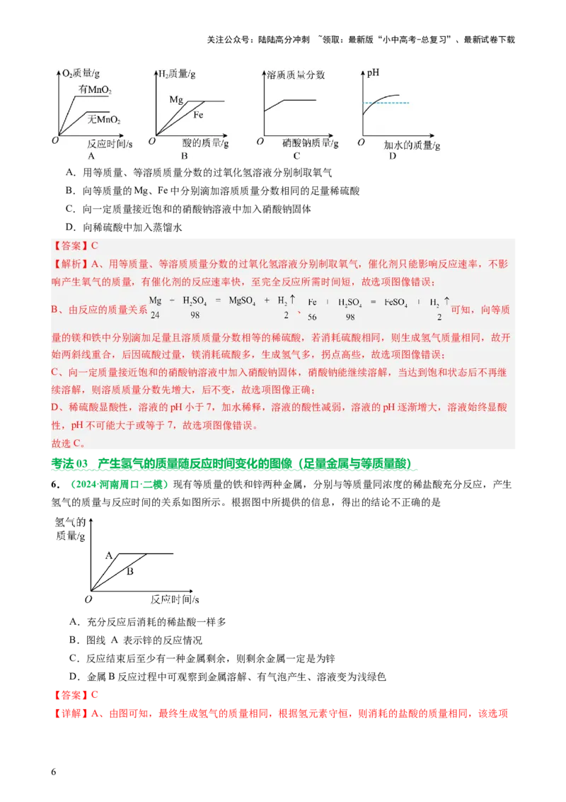 热点突破金属与酸、盐溶液反应的图像问题（讲练）（解析版）_02中考总复习（2026版更新中）_05-化学-中考总复习_2025年中考复习资料_2025中考二轮课件ppt+讲义+练习化学_讲义+练习