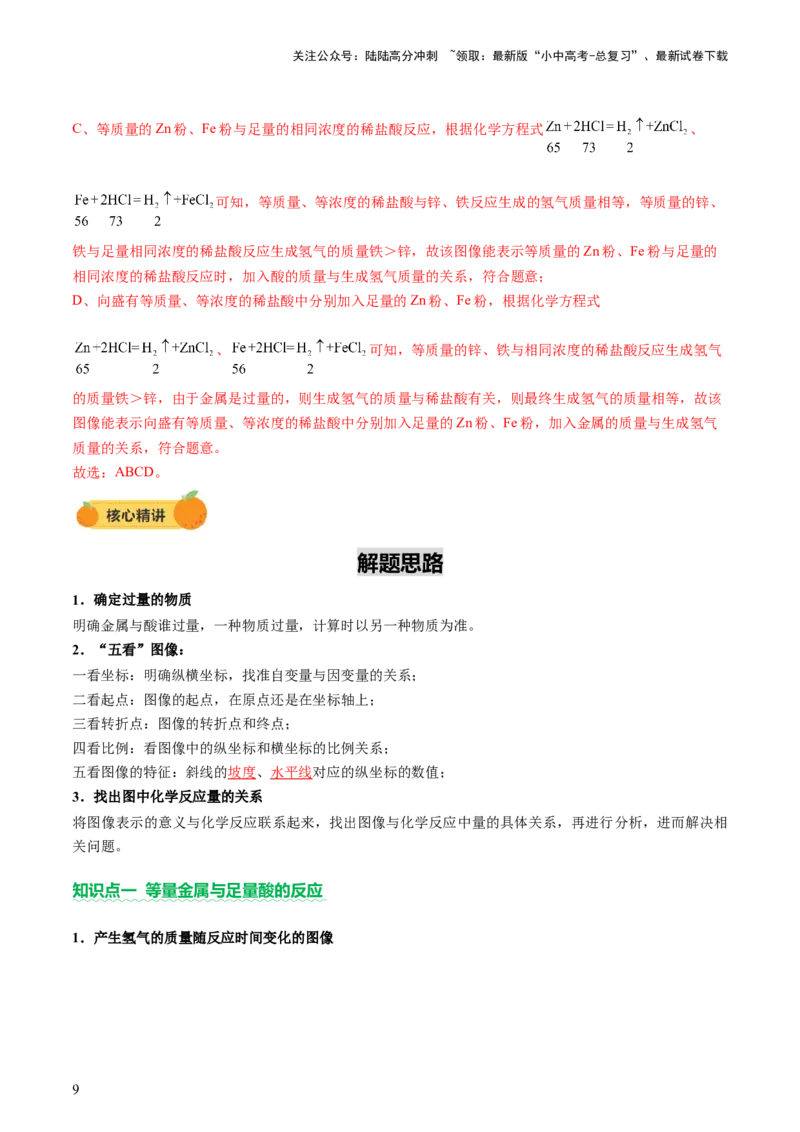 热点突破金属与酸、盐溶液反应的图像问题（讲练）（解析版）_02中考总复习（2026版更新中）_05-化学-中考总复习_2025年中考复习资料_2025中考二轮课件ppt+讲义+练习化学_讲义+练习