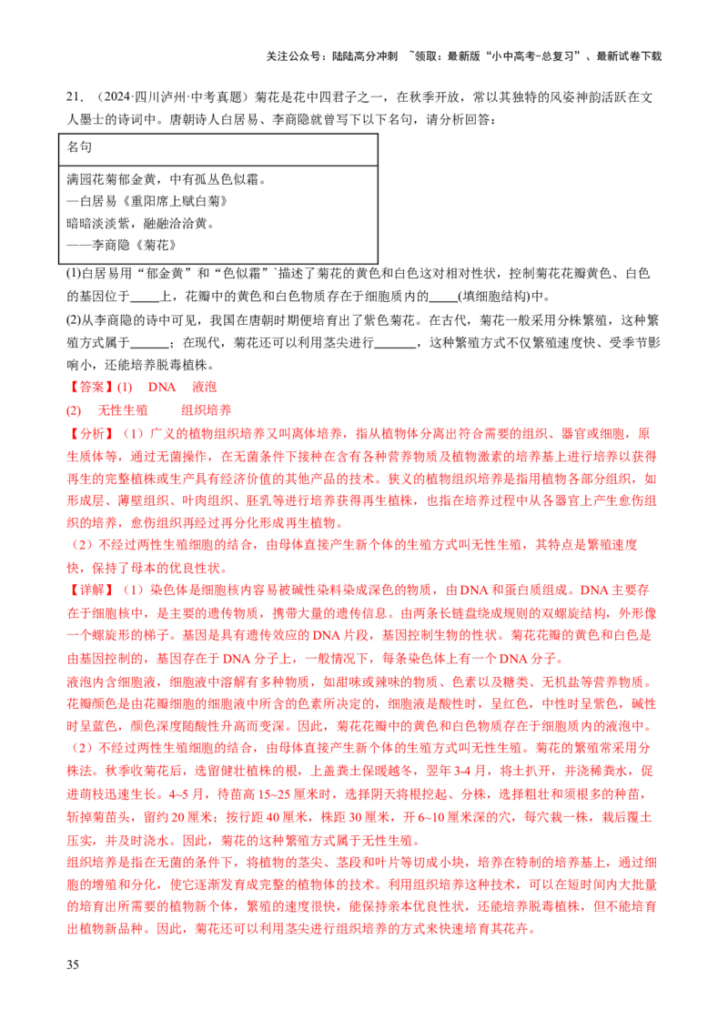 热点趋向03综合应用（讲练）（解析版）_02中考总复习（2026版更新中）_08-生物-中考总复习_2025中考复习资料_2025中考二轮课件ppt+讲义+练习生物_测试