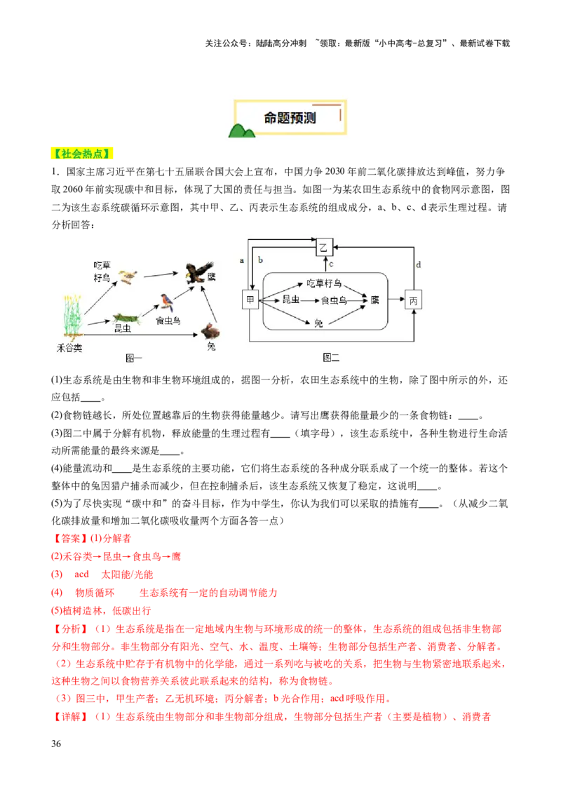 热点趋向03综合应用（讲练）（解析版）_02中考总复习（2026版更新中）_08-生物-中考总复习_2025中考复习资料_2025中考二轮课件ppt+讲义+练习生物_测试