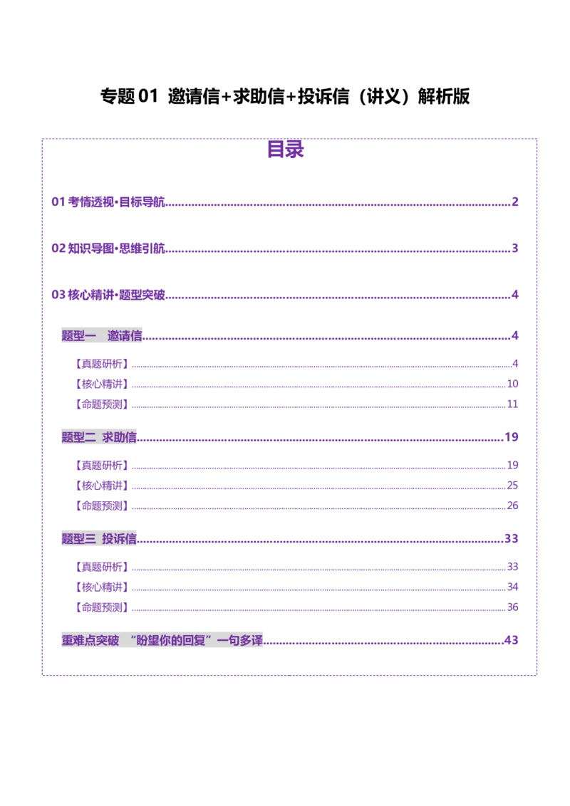 专题01邀请信+求助信+投诉信（讲义）（解析版）_3.2025英语总复习_2025年新高考资料_二轮复习_2025年高考英语二轮复习课件ppt+讲义+练习_7.写作_应用文写作