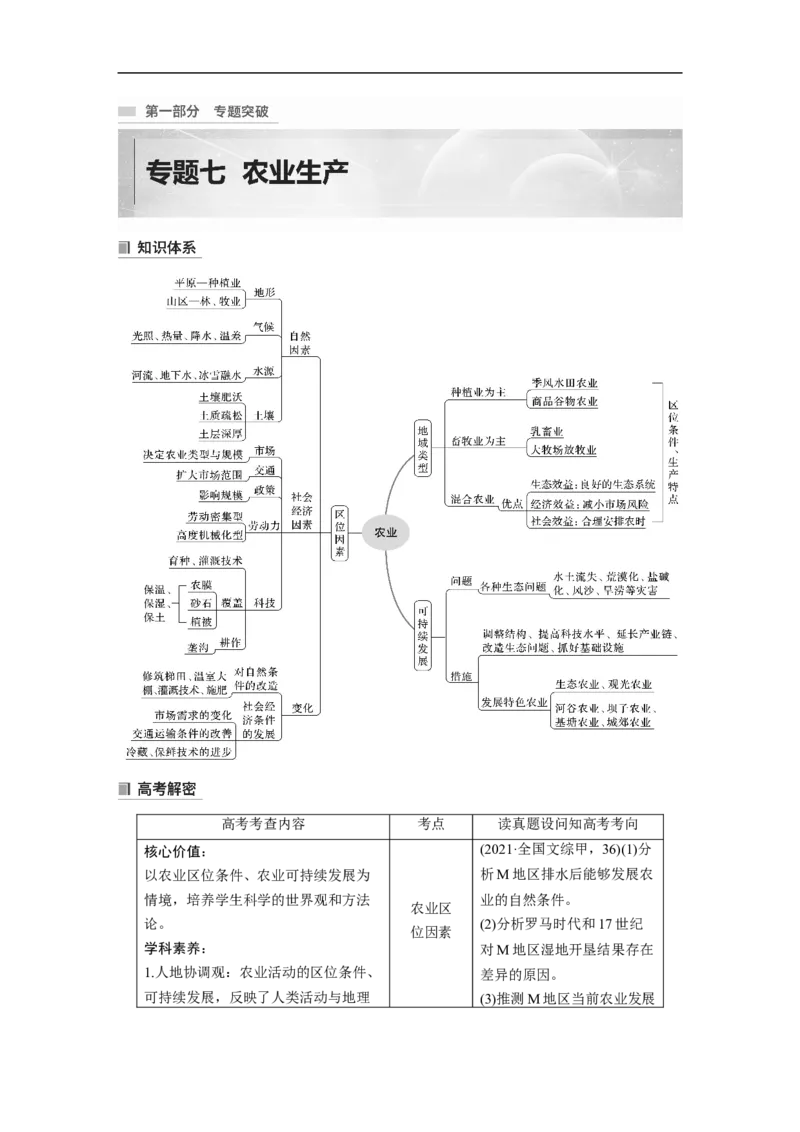 2023年高考地理二轮复习（全国版）第1部分专题突破专题7考点1　农业区位因素_9.2025地理总复习_赠品通用版（老高考）复习资料_二轮复习_2023年高考地理二轮复习讲义（全国版）