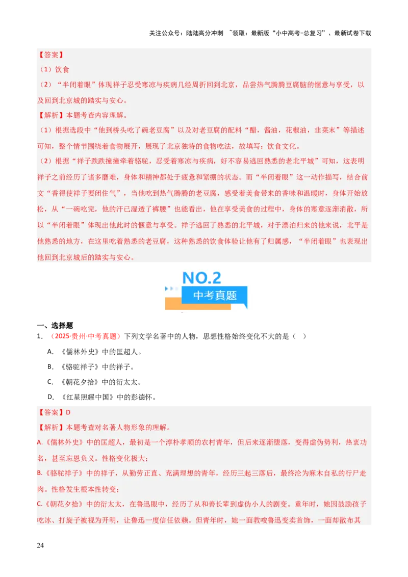 第03讲《骆驼祥子》整本书阅读(练习）（解析版）_02中考总复习（2026版更新中）_01-语文-中考总复习_2026年中考复习（更新中）_2026年中考语文一轮复习名著阅读