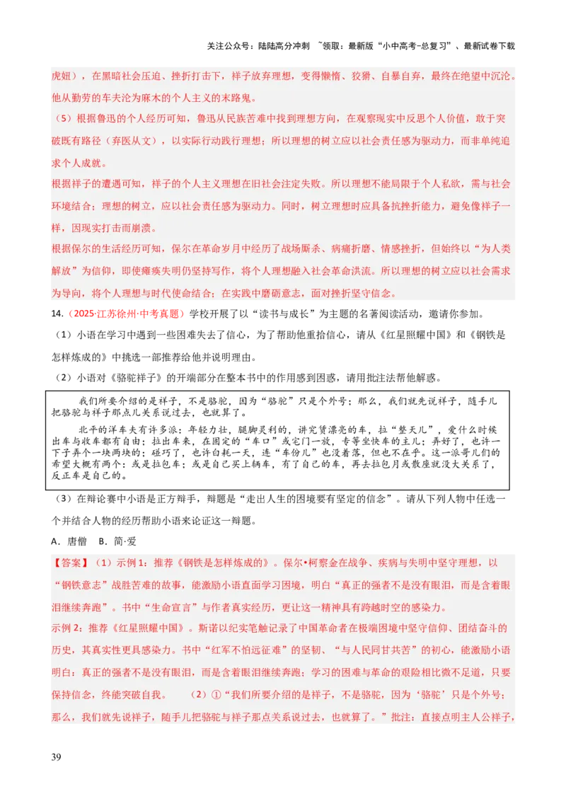 第03讲《骆驼祥子》整本书阅读(练习）（解析版）_02中考总复习（2026版更新中）_01-语文-中考总复习_2026年中考复习（更新中）_2026年中考语文一轮复习名著阅读