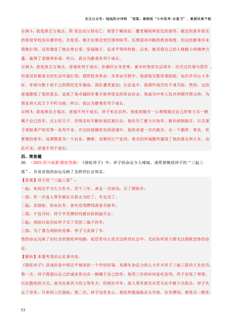 第03讲《骆驼祥子》整本书阅读(练习）（解析版）_02中考总复习（2026版更新中）_01-语文-中考总复习_2026年中考复习（更新中）_2026年中考语文一轮复习名著阅读