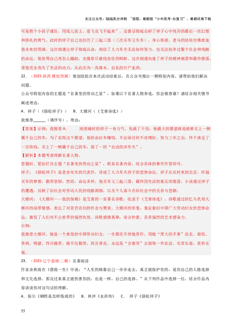 第03讲《骆驼祥子》整本书阅读(练习）（解析版）_02中考总复习（2026版更新中）_01-语文-中考总复习_2026年中考复习（更新中）_2026年中考语文一轮复习名著阅读