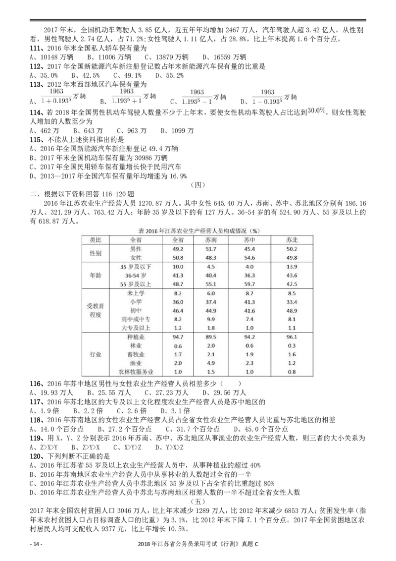 2018年江苏省公务员录用考试《行测》真题（C类）_34省+国考真题_34省考+国考pdf版推荐用这个版本_34省行测+申论真题pdf推荐用这个版本_江苏公务员考试真题pdf版_行测题目