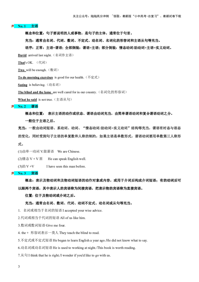 第19讲句子成分和基本句型（讲义）-2024年中考英语一轮复习讲练测（全国通用）（解析版）_02中考总复习（2026版更新中）_03-英语-中考总复习_2024年中考复习资料_一轮复习