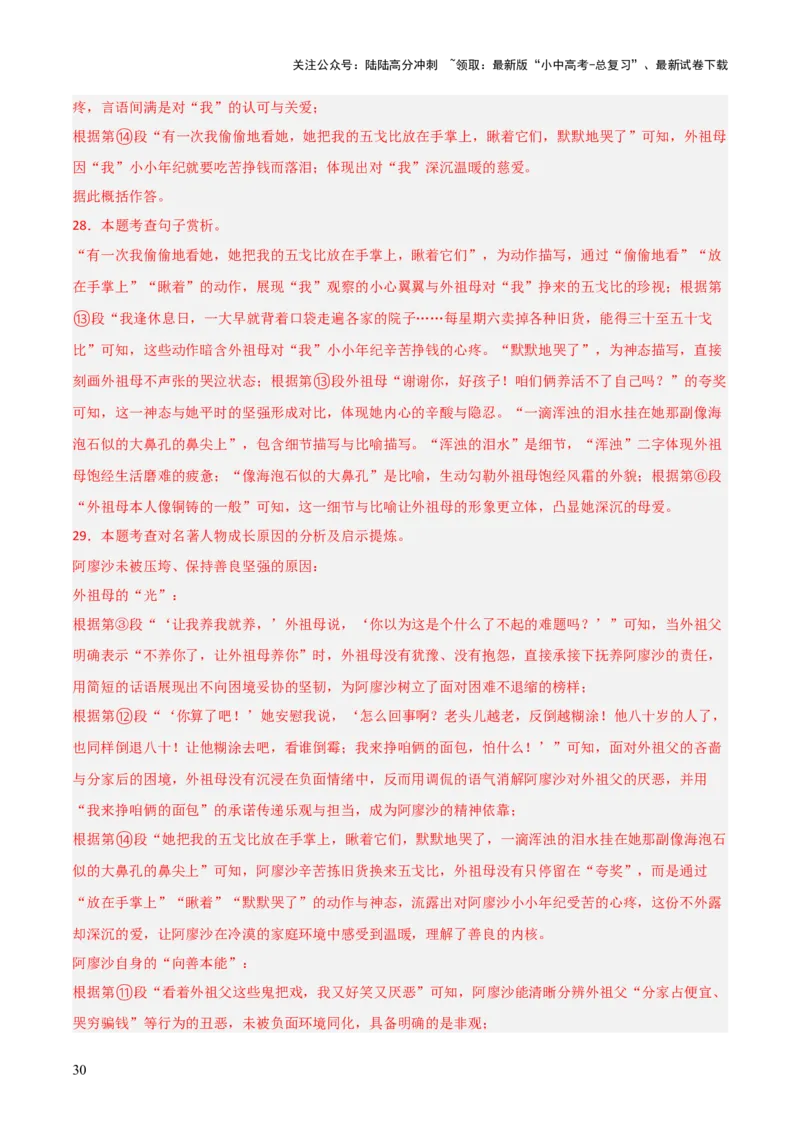 第01讲《童年》整本书阅读(练习）（解析版）_02中考总复习（2026版更新中）_01-语文-中考总复习_2026年中考复习（更新中）_2026年中考语文一轮复习名著阅读