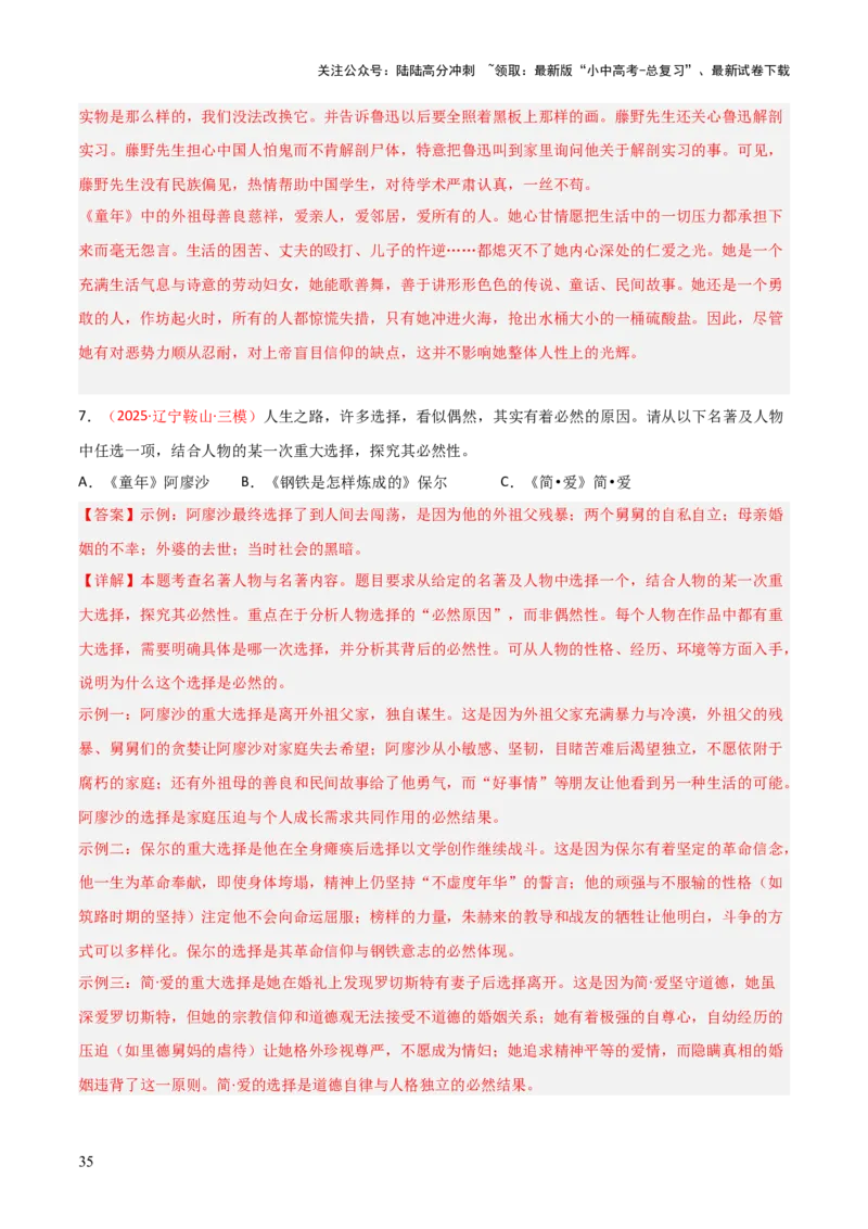 第01讲《童年》整本书阅读(练习）（解析版）_02中考总复习（2026版更新中）_01-语文-中考总复习_2026年中考复习（更新中）_2026年中考语文一轮复习名著阅读