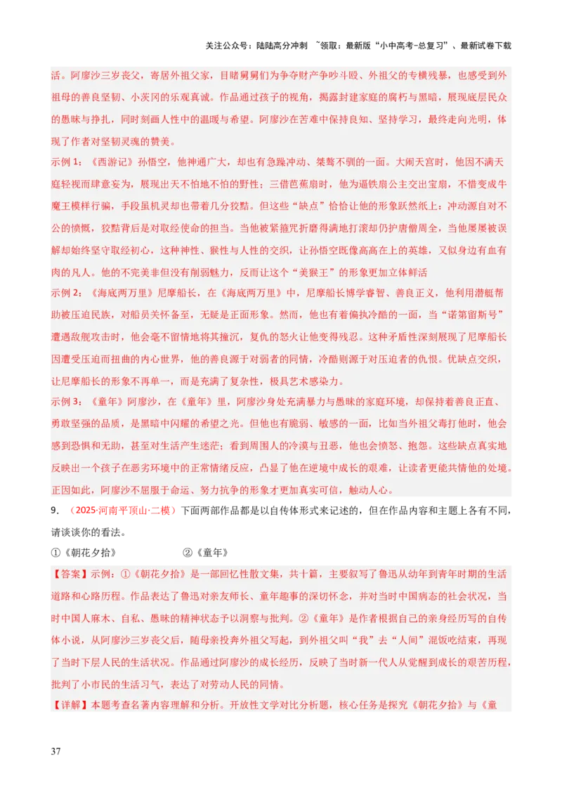 第01讲《童年》整本书阅读(练习）（解析版）_02中考总复习（2026版更新中）_01-语文-中考总复习_2026年中考复习（更新中）_2026年中考语文一轮复习名著阅读