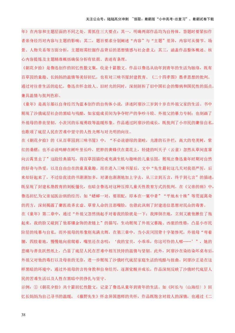 第01讲《童年》整本书阅读(练习）（解析版）_02中考总复习（2026版更新中）_01-语文-中考总复习_2026年中考复习（更新中）_2026年中考语文一轮复习名著阅读