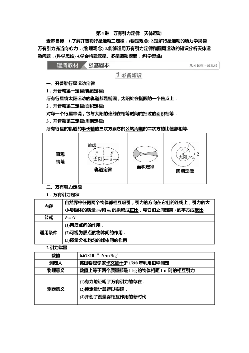 讲义第四章第4讲　万有引力定律　天体运动（含解析）_4.2025物理总复习_2025年新高考资料_专项复习_2025届高考物理知识梳理课件ppt+讲义（完结）