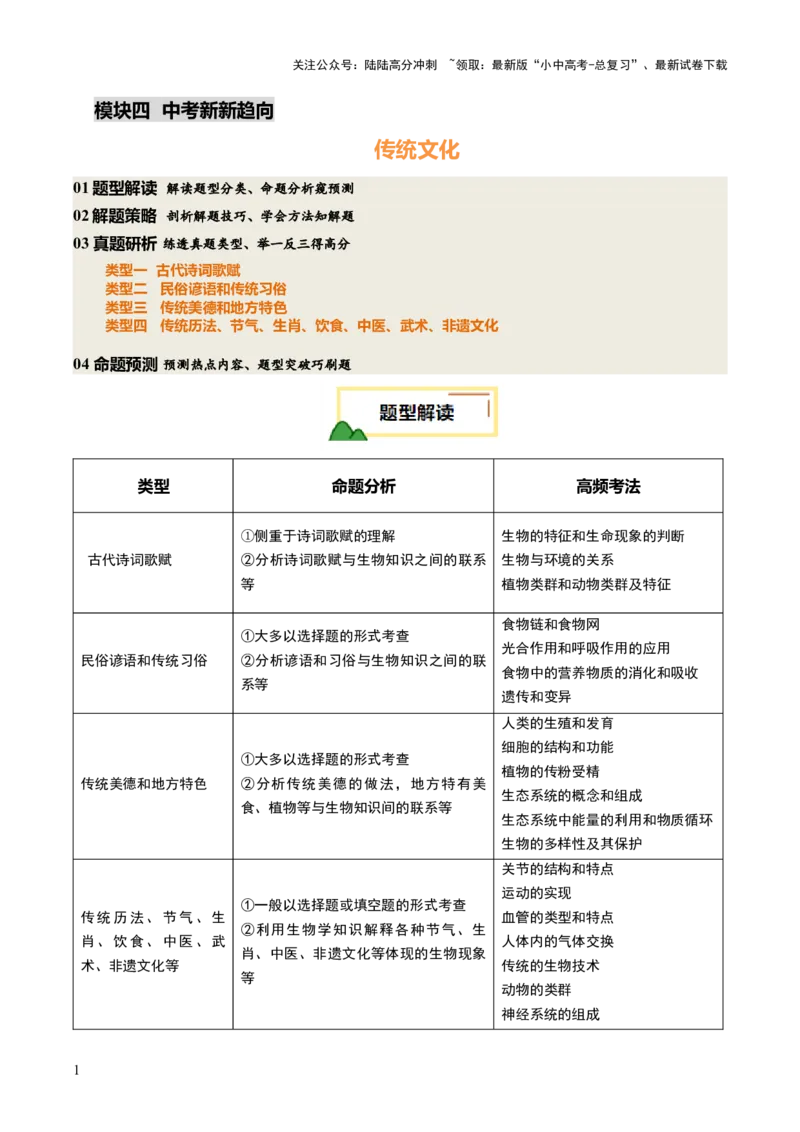 热点趋向01传统文化（讲练）（解析版）_02中考总复习（2026版更新中）_08-生物-中考总复习_2025中考复习资料_2025中考二轮课件ppt+讲义+练习生物_测试