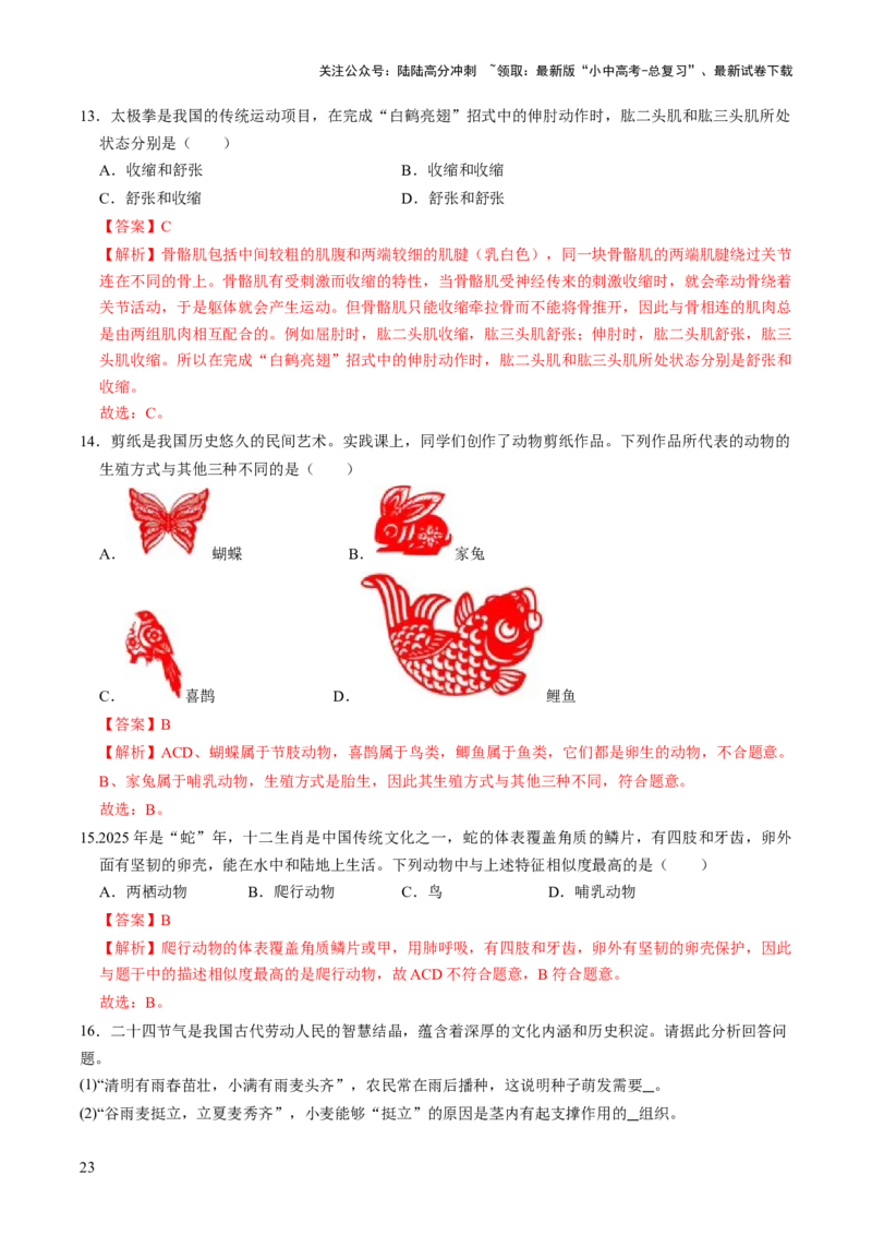 热点趋向01传统文化（讲练）（解析版）_02中考总复习（2026版更新中）_08-生物-中考总复习_2025中考复习资料_2025中考二轮课件ppt+讲义+练习生物_测试