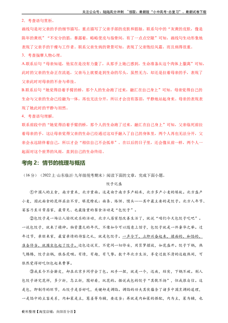 第22讲小说的情节与结构（练习）-2024年中考语文一轮复习讲练测（全国通用）（解析版）_02中考总复习（2026版更新中）_01-语文-中考总复习_2024年中考资料_一轮复习_教师版（含答案解析）