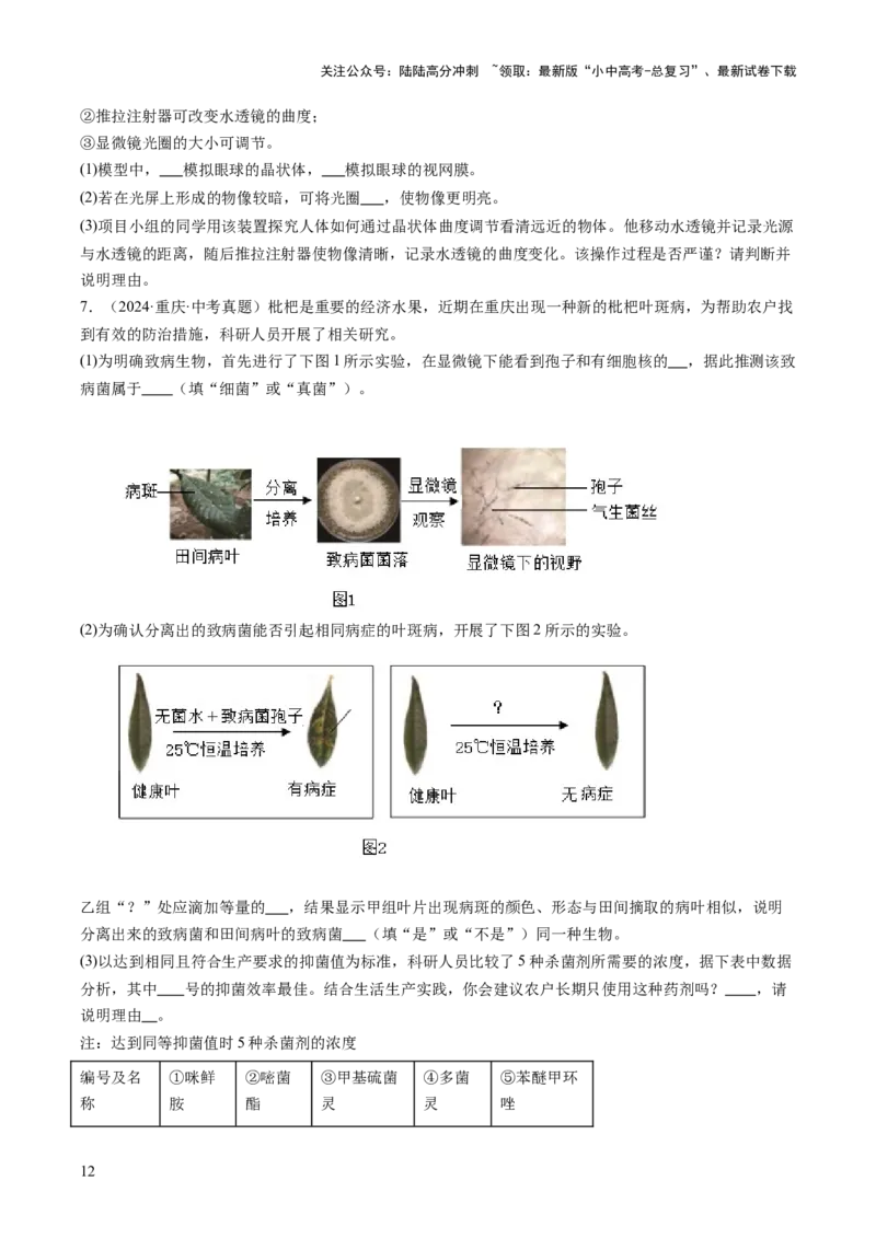 热点趋向02开放作答（讲练）（原卷版）_02中考总复习（2026版更新中）_08-生物-中考总复习_2025中考复习资料_2025中考二轮课件ppt+讲义+练习生物_测试