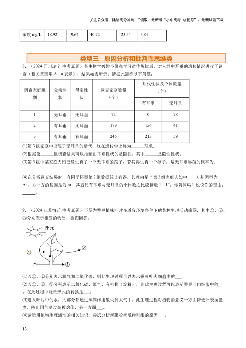 热点趋向02开放作答（讲练）（原卷版）_02中考总复习（2026版更新中）_08-生物-中考总复习_2025中考复习资料_2025中考二轮课件ppt+讲义+练习生物_测试