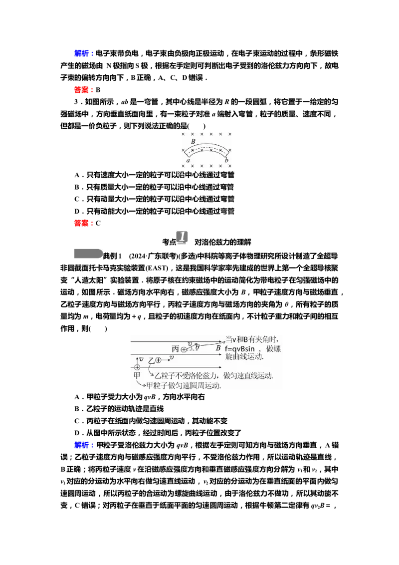 讲义第九章第2讲　磁场对运动电荷的作用（含解析）_4.2025物理总复习_2025年新高考资料_专项复习_2025届高考物理知识梳理课件ppt+讲义（完结）