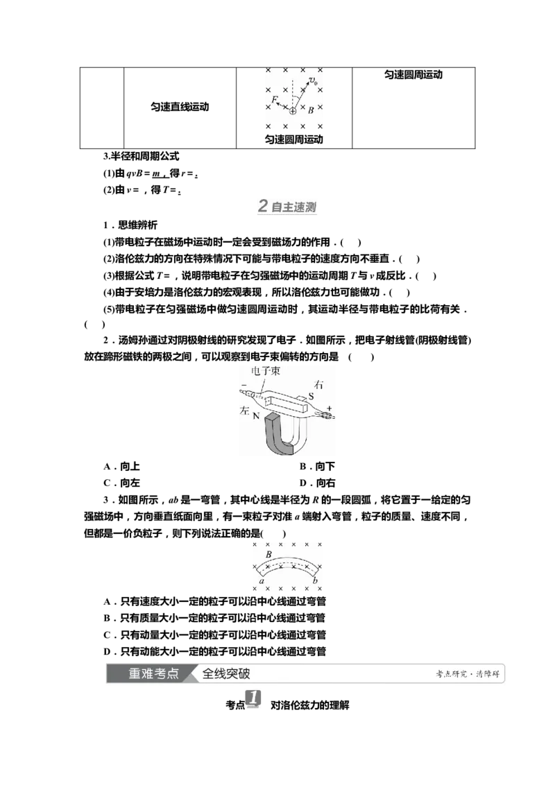 讲义第九章第2讲　磁场对运动电荷的作用（含解析）_4.2025物理总复习_2025年新高考资料_专项复习_2025届高考物理知识梳理课件ppt+讲义（完结）