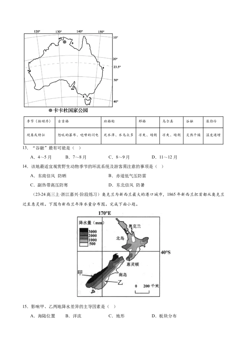 专题14大洋洲与澳大利亚（专项训练）-必刷题2025年高考地理一轮复习区域地理专项训练（原卷版）_9.2025地理总复习_2025年新高考资料_一轮复习