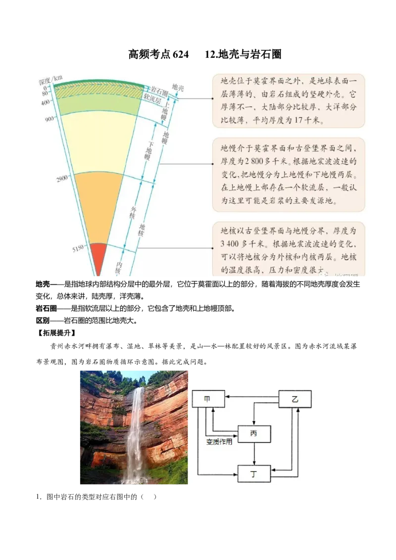 地理微考点：地壳与岩石圈-备战2023年高考总复习地理微考点狙击与专项突破_9.2025地理总复习_2023年新高考复习资料_专项复习_备战2023年高考地理总复习微考点狙击与专项测练_先导辑