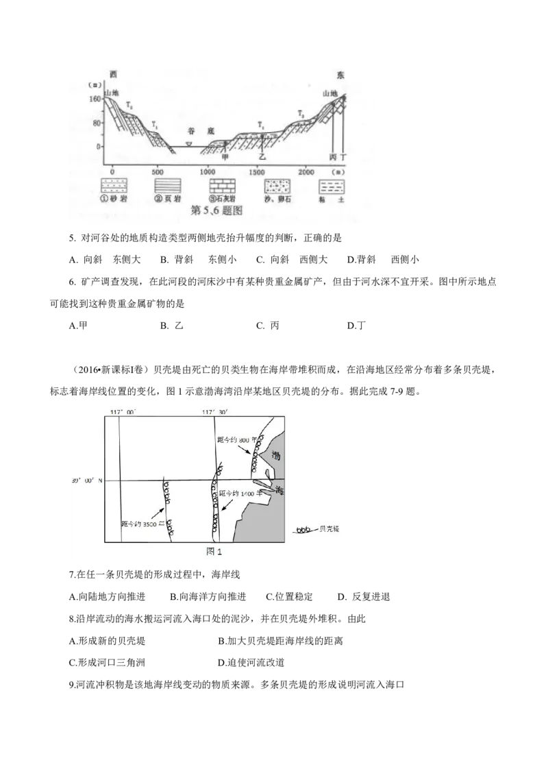 专题05地表形态的塑造（原卷版）_9.2025地理总复习_2023年新高考复习资料_专项复习_十年高考真题地理分项解析_十年高考真题地理分项解析（第1-6专题）