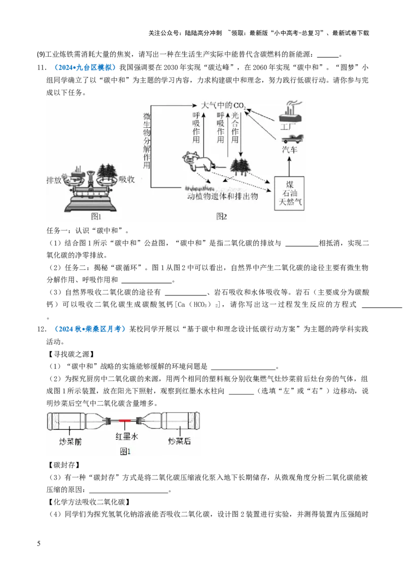 跨学科实践活动05基于碳中和理念设计低碳行动方案（原卷版）_02中考总复习（2026版更新中）_05-化学-中考总复习_2025年中考复习资料_跨学科实践备战2025年中考化学命题专项突破