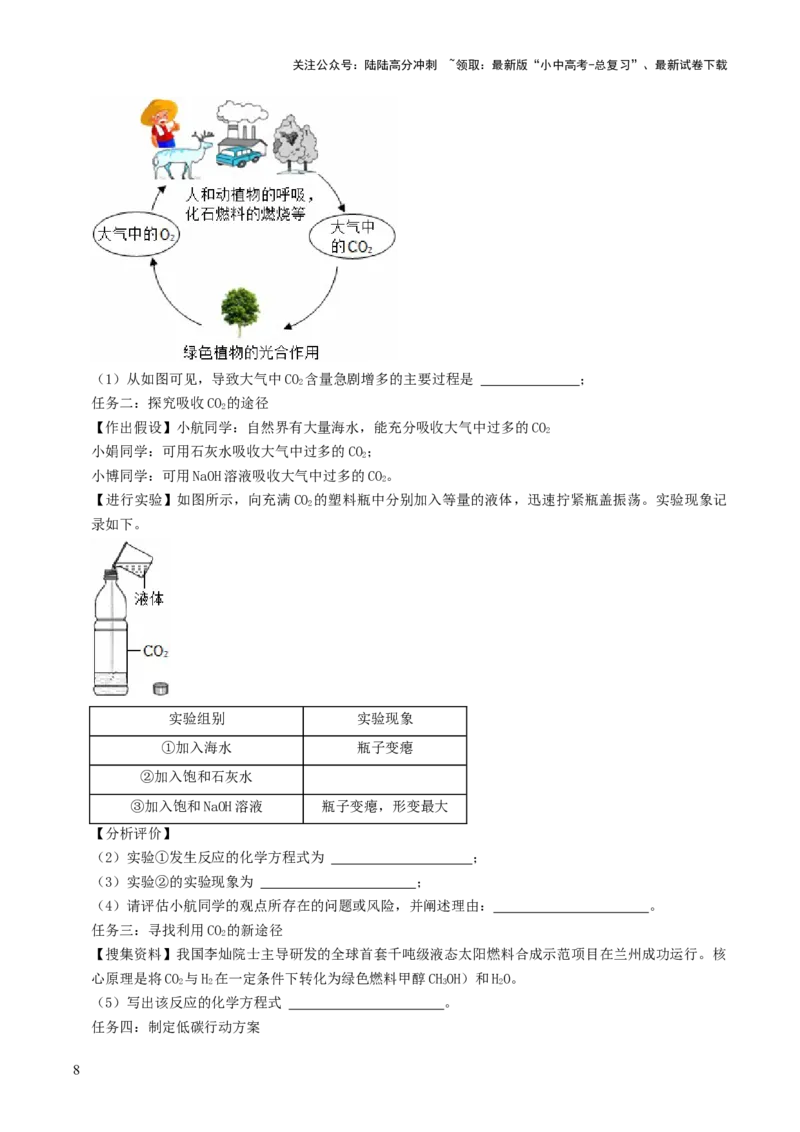 跨学科实践活动05基于碳中和理念设计低碳行动方案（原卷版）_02中考总复习（2026版更新中）_05-化学-中考总复习_2025年中考复习资料_跨学科实践备战2025年中考化学命题专项突破