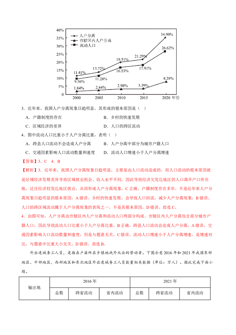 人口迁移-2023年高三地理二轮小专题练习（新课标）（解析版)_9.2025地理总复习_2023年新高考复习资料_二轮复习_寒假小练2023年高三地理二轮小专题练习（新课标）291470456