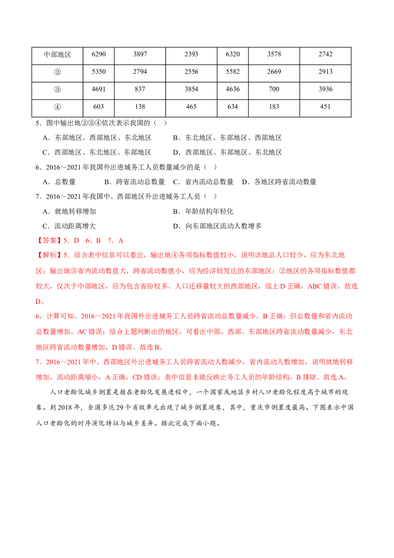 人口迁移-2023年高三地理二轮小专题练习（新课标）（解析版)_9.2025地理总复习_2023年新高考复习资料_二轮复习_寒假小练2023年高三地理二轮小专题练习（新课标）291470456