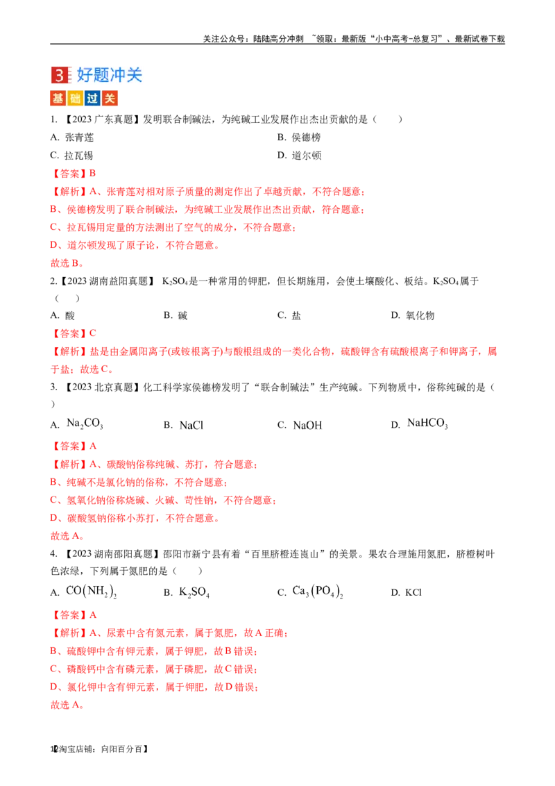 第十一单元盐化肥（讲义）-备战2024年中考化学一轮复习考点帮（人教版）（解析版）_02中考总复习（2026版更新中）_05-化学-中考总复习_2024年中考复习资料_一轮复习资料_考点过关讲义