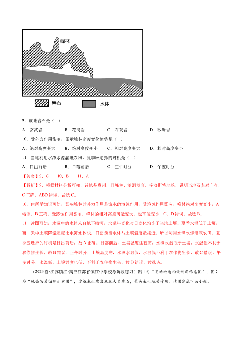 6.3岩石圈的物质循环-备战2024年高考地理一轮复习微专题微考点专项训练（全国通用）（解析版）_9.2025地理总复习_2024年新高考资料_3.2024专项复习