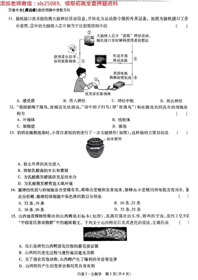 白卷2生物学_初中资料合集_万唯2025万唯中考《黑白卷-地生》多地版本（已更12省）_2025《万唯中考&bull;黑白卷》地生（山西）