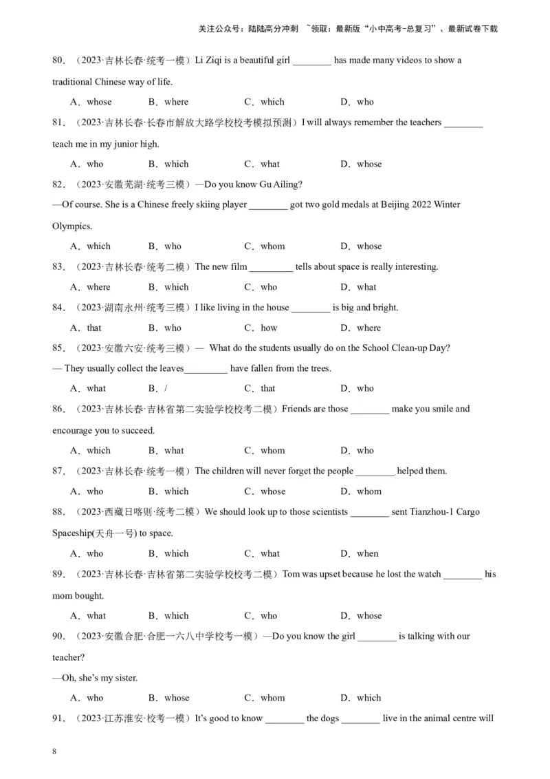 综合练13定语从句100题（六类题型全囊括）（解析版）_02中考总复习（2026版更新中）_03-英语-中考总复习_2024年中考复习资料_专项复习资料_语法宝典备战2024年中考英语语法培优生笔记