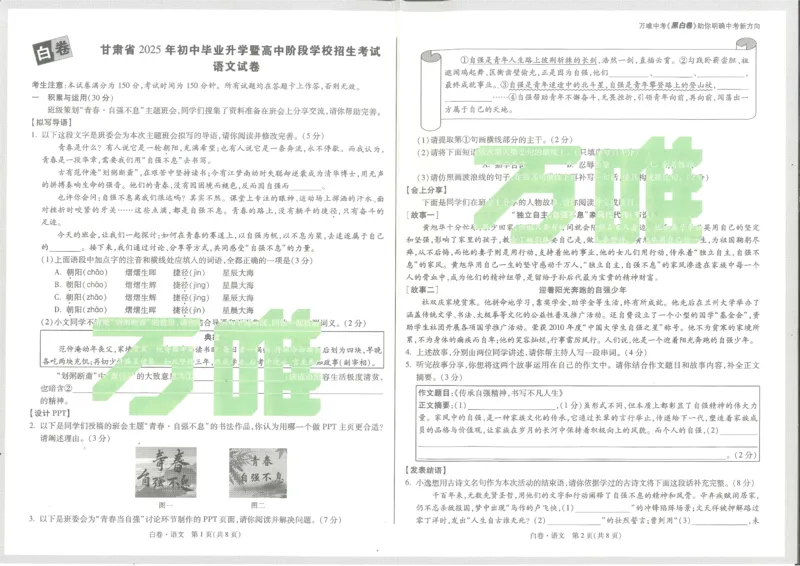 2025《万唯中考&bull;甘肃黑白卷》语文白卷_初中资料合集_2025《万唯中考&bull;黑白卷》多地方版（更30省）_2025《万唯中考&bull;黑白卷》7科全套（甘肃）