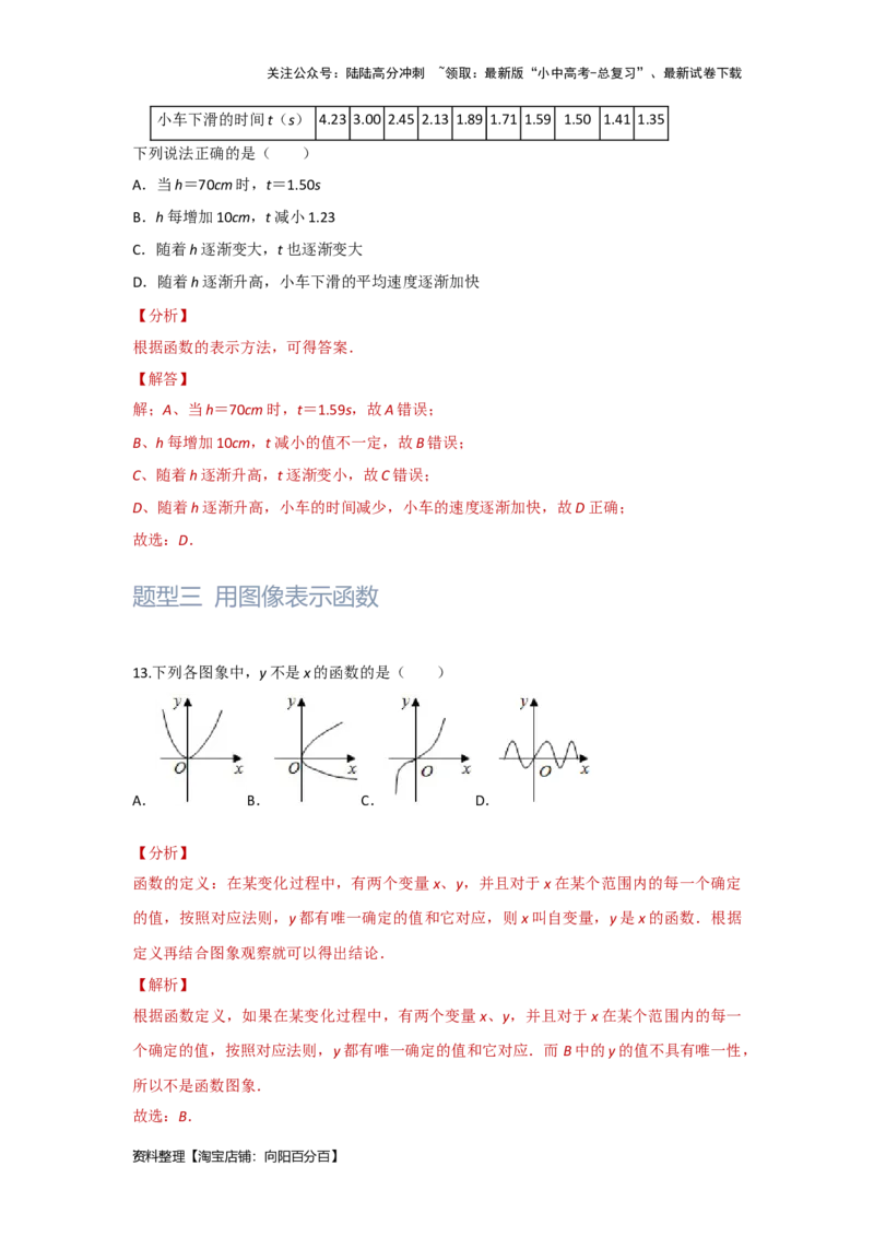 第2讲变量和函数及其图象性质探究（题型突破+专题精练）（解析版）_02中考总复习（2026版更新中）_02-数学-中考总复习_2024年中考复习资料_一轮复习资料_第三章函数_题型突破+专题精练
