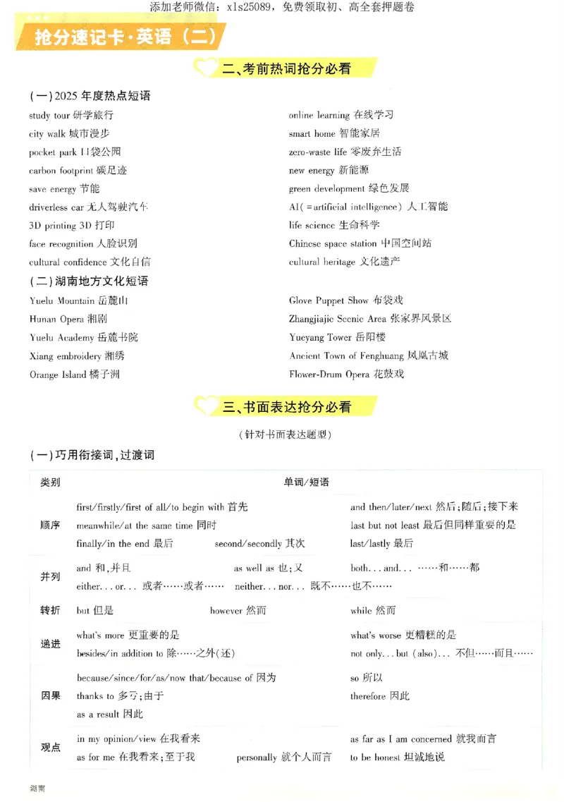 2025《万唯中考&bull;湖南定心卷》英语抢分速记卡_初中资料合集_万唯2025版万唯中考《定心卷》全国地方版实时更新（已更11省）_2025万唯中考《定心卷》7科（湖南）