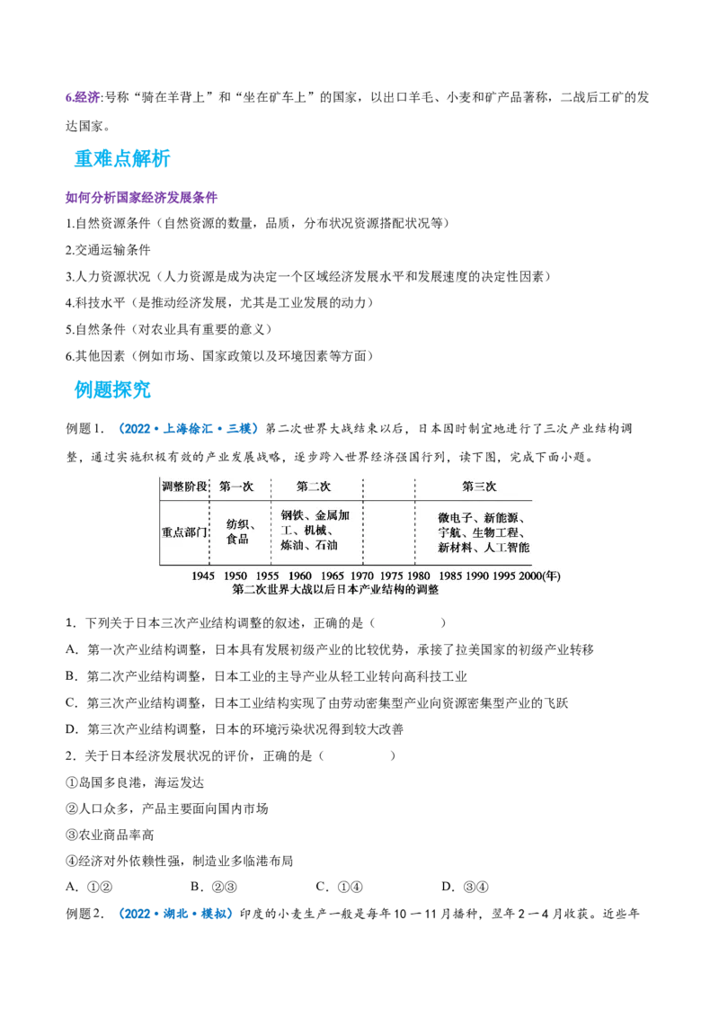 专题20世界主要国家-2022年高考一轮复习讲义（原卷版）_9.2025地理总复习_2023年新高考复习资料_一轮复习_备战2023年高考地理一轮复习精讲精练
