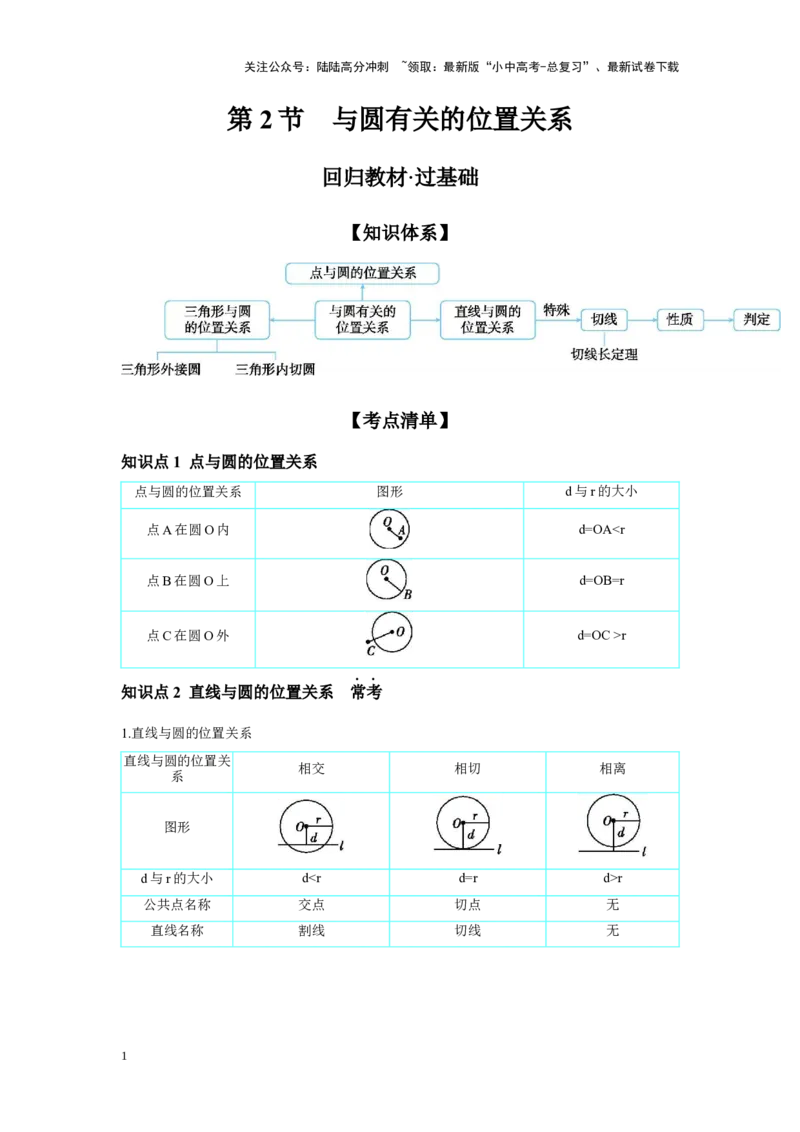 第六章圆第2节与圆有关的位置关系学案（含答案）2025年中考数学人教版一轮复习_02中考总复习（2026版更新中）_02-数学-中考总复习_2025中考复习资料