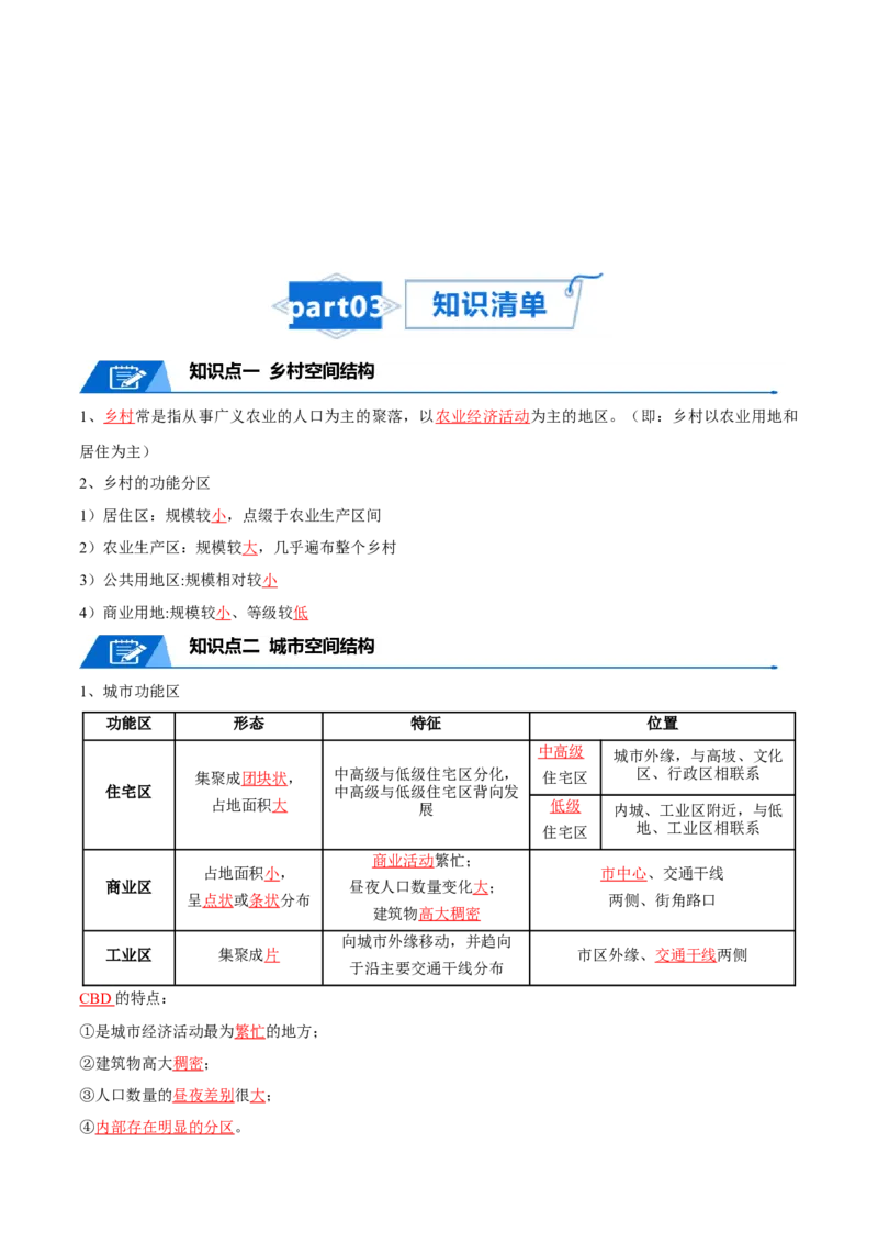 专题12城镇与乡村-口袋书2024年高考地理一轮复习知识清单_9.2025地理总复习_2024年新高考资料_1.2024一轮复习_2024年高考地理一轮复习知识清单