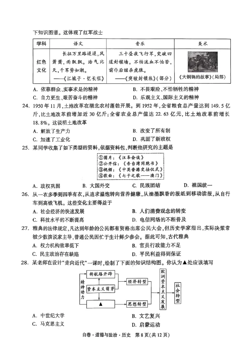 白卷道德法治历史A4_初中资料合集_2025《万唯中考&bull;黑白卷》多地方版（更30省）_2025《万唯中考&bull;黑白卷》7科全套（湖北）_历史道法