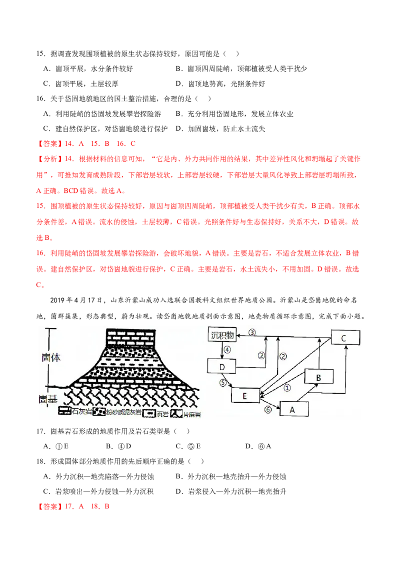 地理微考点：岱崮地貌（方山）的形成过程图-备战2023年高考总复习地理微考点狙击与专项突破_9.2025地理总复习_2023年新高考复习资料_专项复习