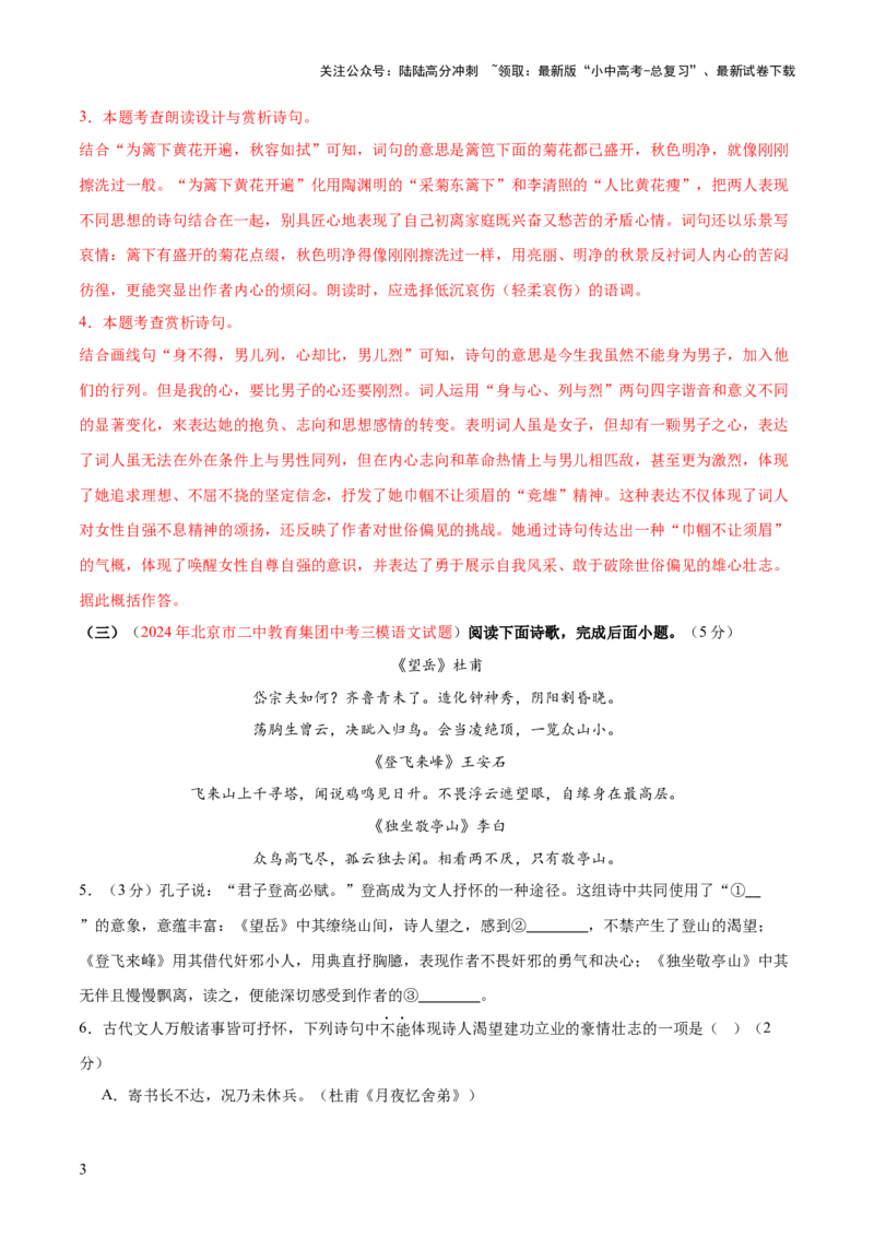 诗歌鉴赏（测试）（解析版）_02中考总复习（2026版更新中）_01-语文-中考总复习_2025年中考资料_2025中考二轮课件ppt+讲义+练习语文_测试