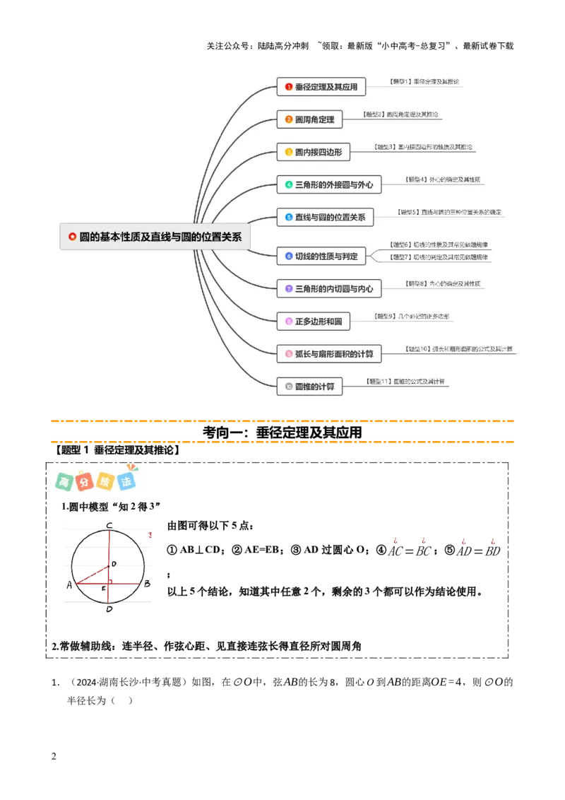 重难点04圆的基本性质及直线与圆的位置关系综合训练（10大题型+高分技法+限时提升练）（解析版）_02中考总复习（2026版更新中）_02-数学-中考总复习_2025中考复习资料_重难点专练