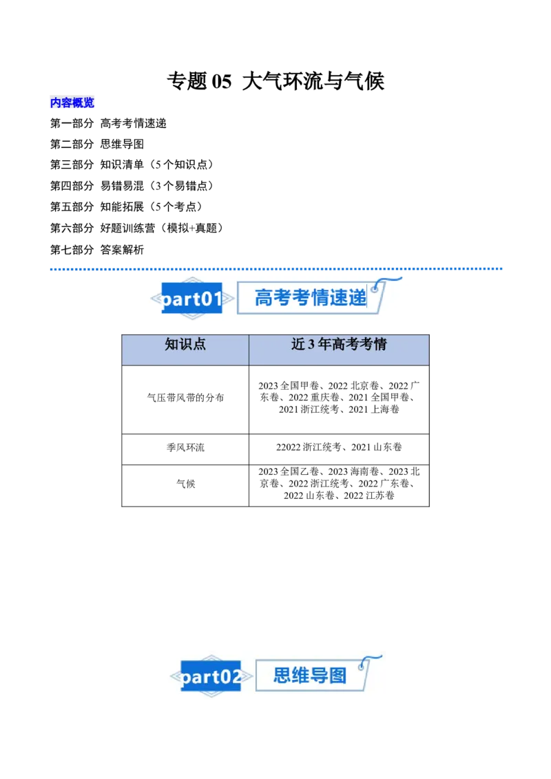 专题05大气环流与气候-口袋书2024年高考地理一轮复习知识清单_9.2025地理总复习_2024年新高考资料_1.2024一轮复习_2024年高考地理一轮复习知识清单