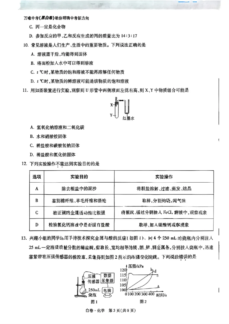 化学_白卷_初中资料合集_2025《万唯中考&bull;黑白卷》多地方版（更30省）_2025《万唯中考&bull;黑白卷》语文、数学、物理、化学、道法（山东）_化学