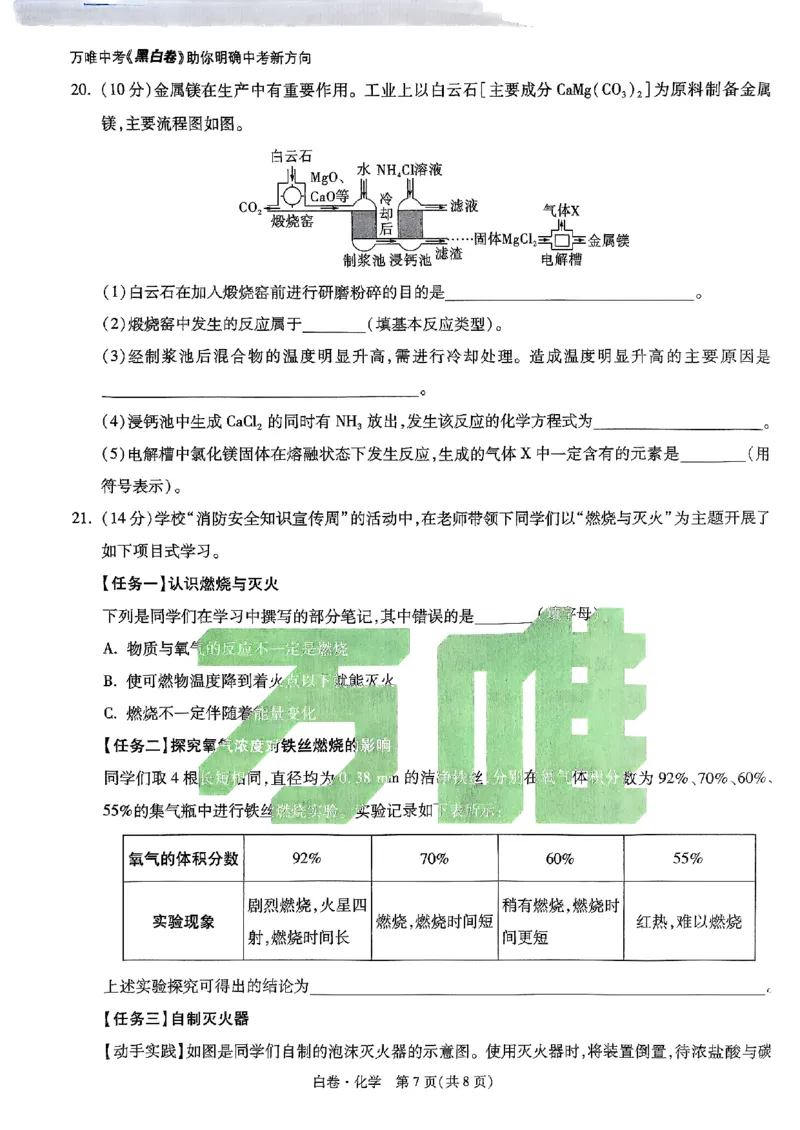 化学_白卷_初中资料合集_2025《万唯中考&bull;黑白卷》多地方版（更30省）_2025《万唯中考&bull;黑白卷》语文、数学、物理、化学、道法（山东）_化学